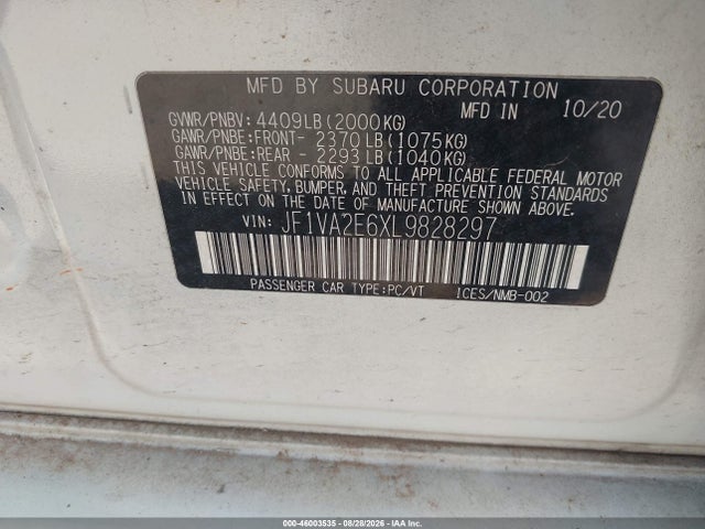 Продаж на аукціоні авто 2020 Subaru Wrx Sti, vin: JF1VA2E6XL9828297, номер лоту: 46003535