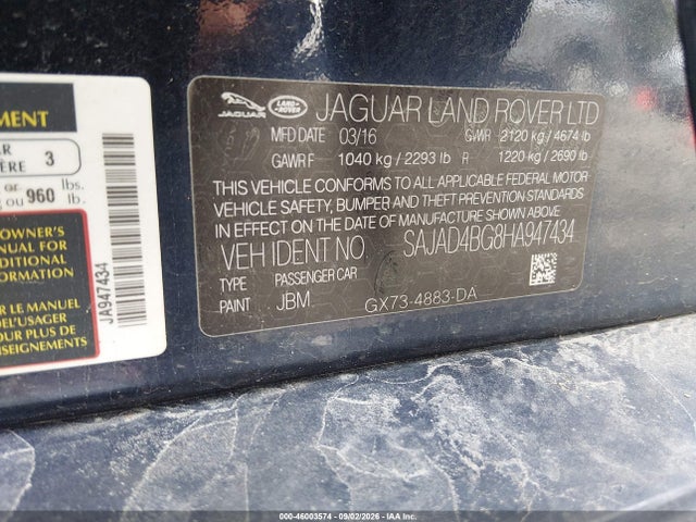 Aukcja sprzedaży 2017 Jaguar Xe 25t Premium, vin: SAJAD4BG8HA947434, numer aukcji: 46003574