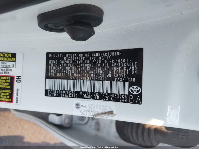 46003584 :رقم المزاد ، 5YFBURHE9JP747010 vin ، 2018 Toyota Corolla Se مزاد بيع