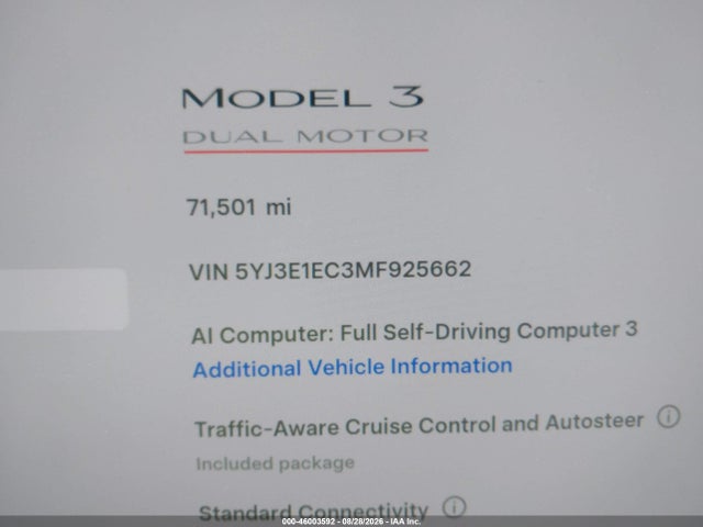 46003592 :رقم المزاد ، 5YJ3E1EC3MF925662 vin ، 2021 Tesla Model 3 Performance Dual Motor All-wheel Drive مزاد بيع