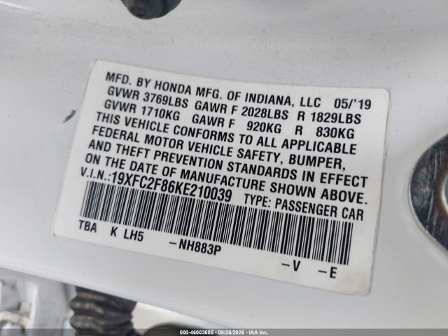 19XFC2F86KE210039 Honda Civic Sport