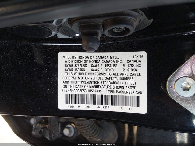 46003623 :رقم المزاد ، 2HGFC2F53HH507435 vin ، 2017 Honda Civic Lx مزاد بيع