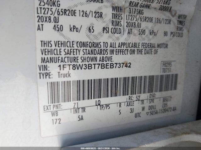 Auction sale of the 2011 Ford F-350 Lariat, vin: 1FT8W3BT7BEB73742, lot number: 46003625