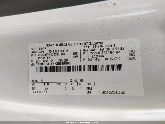 Aukcja sprzedaży 2019 Ford F-550 Chassis Xl, vin: 1FDUF5GY5KEE59566, numer aukcji: 46003638