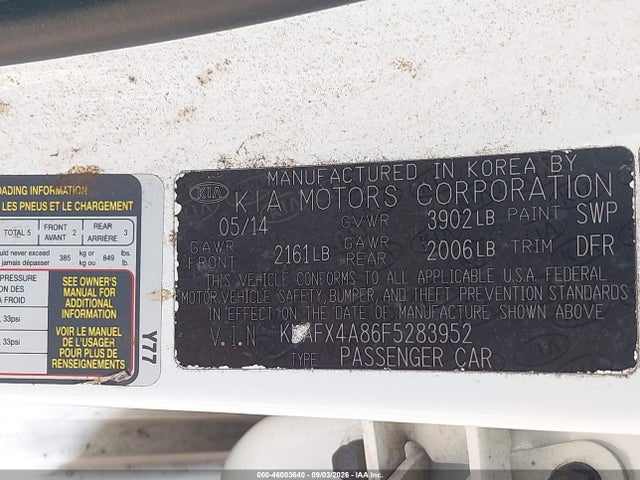 46003640 :رقم المزاد ، KNAFX4A86F5283952 vin ، 2015 Kia Forte Ex مزاد بيع