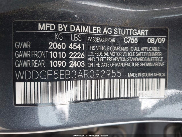 Aukcja sprzedaży 2010 Mercedes-benz C 300 Luxury/sport, vin: WDDGF5EB3AR092955, numer aukcji: 46003672