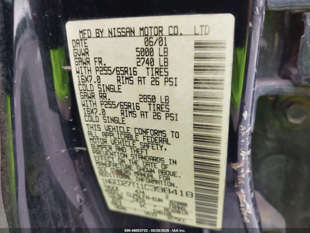 Продаж на аукціоні авто 2001 Nissan Frontier Se-v6, vin: 1N6ED27T11C398418, номер лоту: 46003702