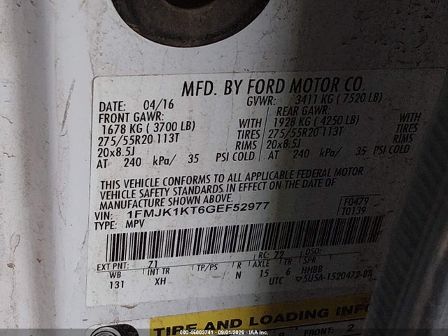 1FMJK1KT6GEF52977 Ford Expedition El Limited