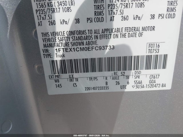 46003767 :رقم المزاد ، 1FTEX1CM0EFC93733 vin ، 2014 Ford F-150 Stx مزاد بيع