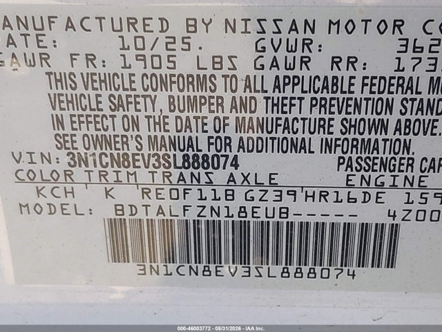 Nissan Versa 1.6 Sv 2025 3N1CN8EV3SL888074 Image 9