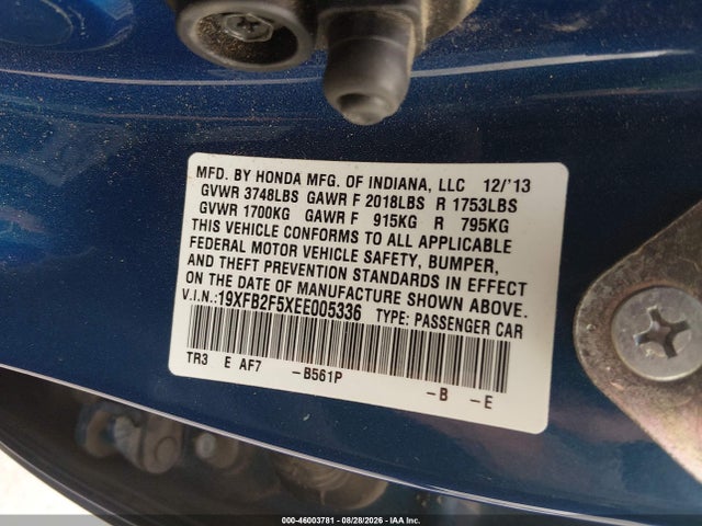 Aukcja sprzedaży 2014 Honda Civic Lx, vin: 19XFB2F5XEE005336, numer aukcji: 46003781
