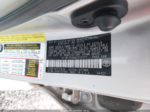 Aukcja sprzedaży 2012 Toyota Camry Le, vin: 4T1BF1FKXCU112111, numer aukcji: 46003796