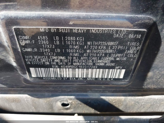 Aukcja sprzedaży 2011 Subaru Outback 2.5i Premium, vin: 4S4BRBGC1B3317289, numer aukcji: 46003799