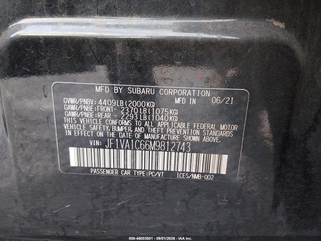 JF1VA1C66M9812743 Subaru Wrx Premium
