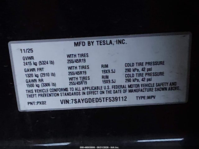7SAYGDED5TF539112 Tesla Model Y