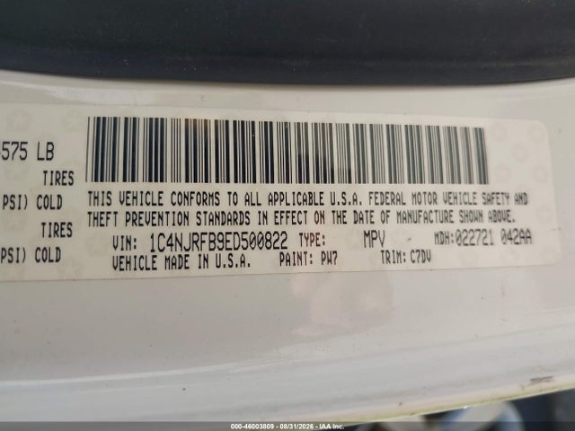 46003809 :رقم المزاد ، 1C4NJRFB9ED500822 vin ، 2014 Jeep Patriot Latitude مزاد بيع