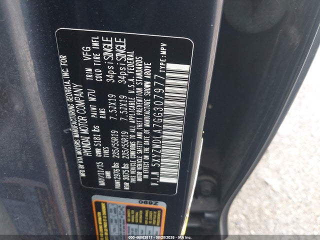 5XYZWDLA7GG307977 Hyundai Santa Fe Sport 2.0l Turbo
