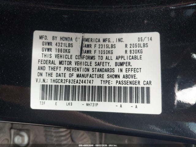 Honda Accord Ex-l 2014 1HGCR2F82EA244747 Image 9