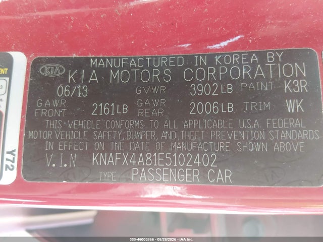 Продаж на аукціоні авто 2014 Kia Forte Ex, vin: KNAFX4A81E5102402, номер лоту: 46003866