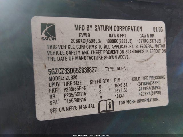 Продаж на аукціоні авто 2005 Saturn Vue 4 Cyl, vin: 5GZCZ33D65S838837, номер лоту: 46003906