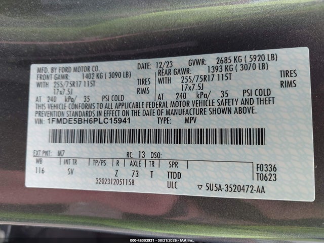 46003931 :رقم المزاد ، 1FMDE5BH6PLC15941 vin ، 2023 Ford Bronco Big Bend مزاد بيع