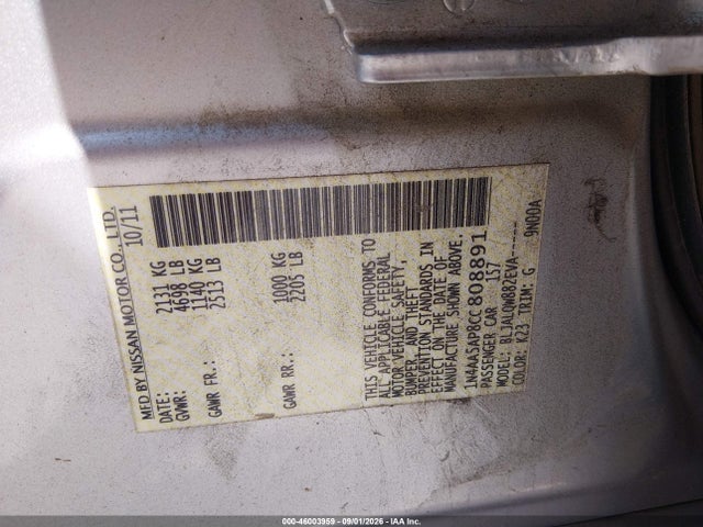 46003959 :رقم المزاد ، 1N4AA5AP8CC808891 vin ، 2012 Nissan Maxima 3.5 S مزاد بيع
