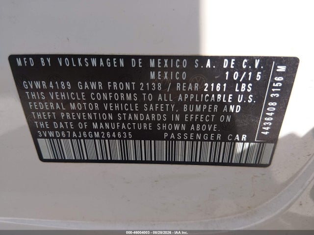 Продаж на аукціоні авто 2016 Volkswagen Jetta 1.4t Se, vin: 3VWD67AJ6GM264635, номер лоту: 46004003