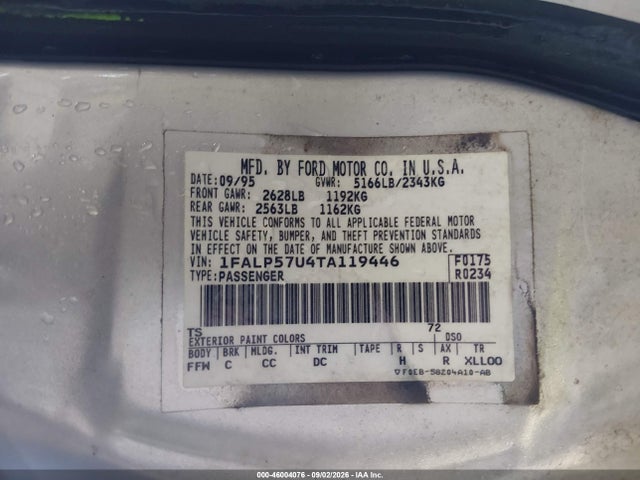 1996 Ford Taurus Gl მანქანა იყიდება აუქციონზე, vin: 1FALP57U4TA119446, აუქციონის ნომერი: 46004076