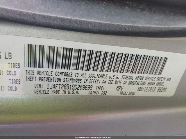 2009 Jeep Patriot Sport მანქანა იყიდება აუქციონზე, vin: 1J4FT28B19D209699, აუქციონის ნომერი: 46004095