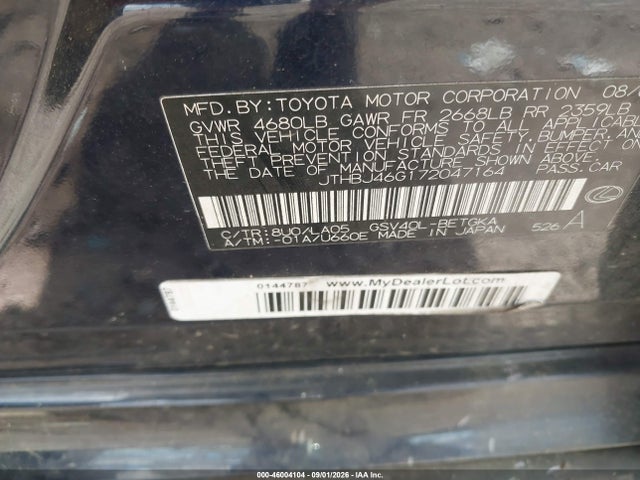 Aukcja sprzedaży 2007 Lexus Es 350, vin: JTHBJ46G172047164, numer aukcji: 46004104