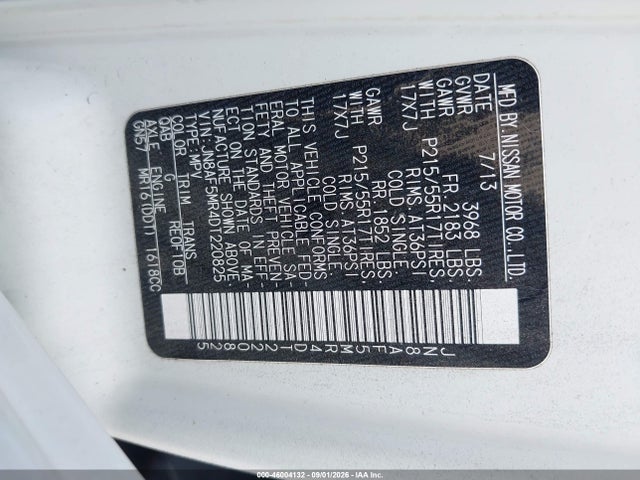 Aukcja sprzedaży 2013 Nissan Juke Sl, vin: JN8AF5MR4DT220825, numer aukcji: 46004132