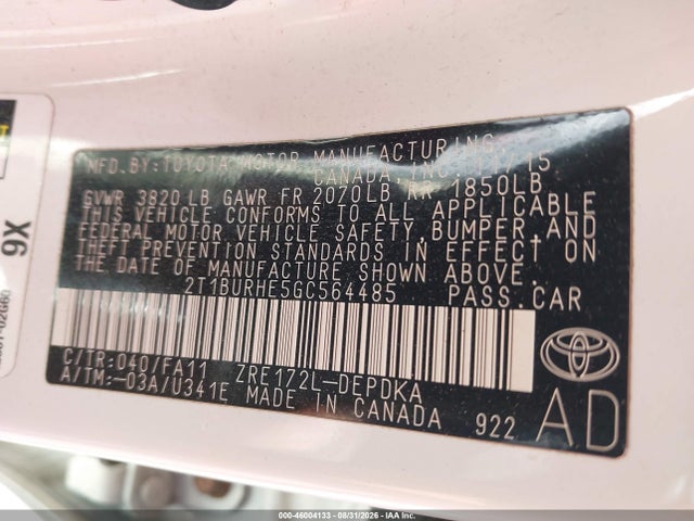 Toyota COROLLA L 2016 2T1BURHE5GC564485 Image 9