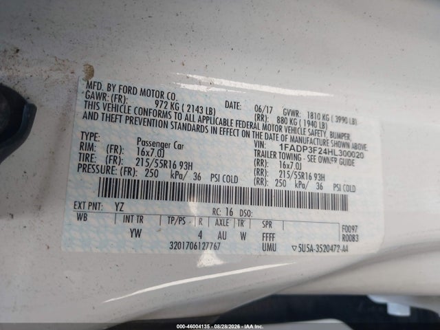 Продажа на аукционе авто 2017 Ford Focus Se, vin: 1FADP3F24HL300020, номер лота: 46004135