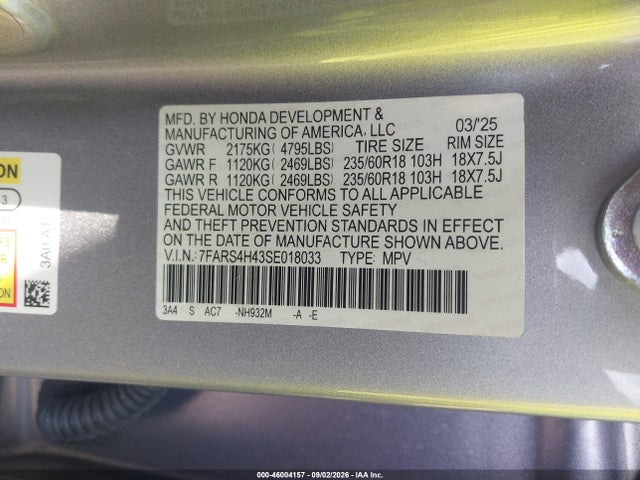 Aukcja sprzedaży 2025 Honda Cr-v Ex Awd, vin: 7FARS4H43SE018033, numer aukcji: 46004157