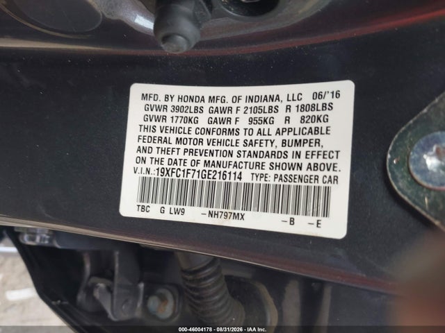Honda Civic Ex-l 2016 19XFC1F71GE216114 Image 9