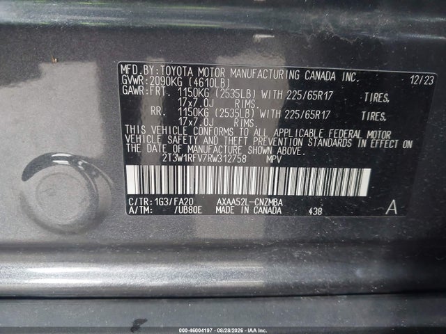Продажа на аукционе авто 2024 Toyota Rav4 Xle, vin: 2T3W1RFV7RW312758, номер лота: 46004197