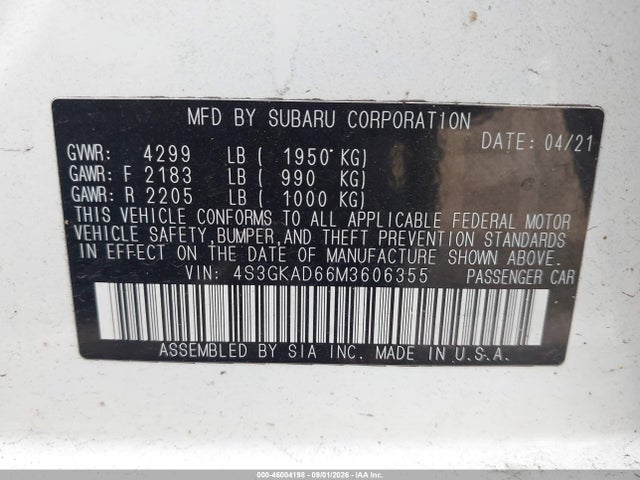 Aukcja sprzedaży 2021 Subaru Impreza Premium, vin: 4S3GKAD66M3606355, numer aukcji: 46004198