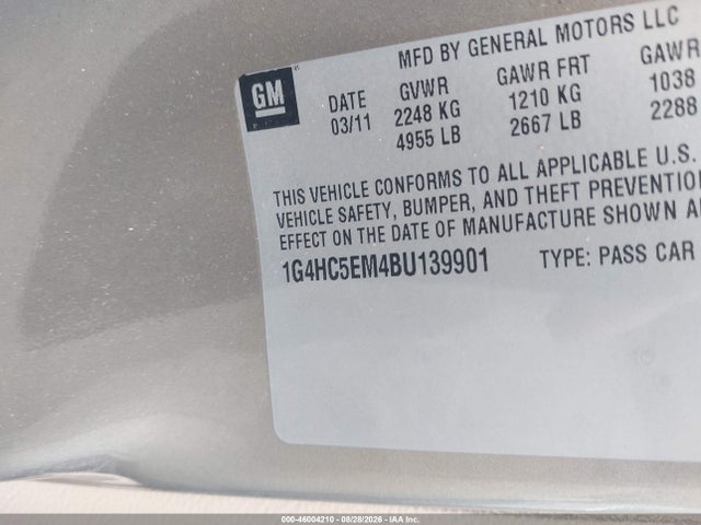 2011 Buick Lucerne Cxl მანქანა იყიდება აუქციონზე, vin: 1G4HC5EM4BU139901, აუქციონის ნომერი: 46004210