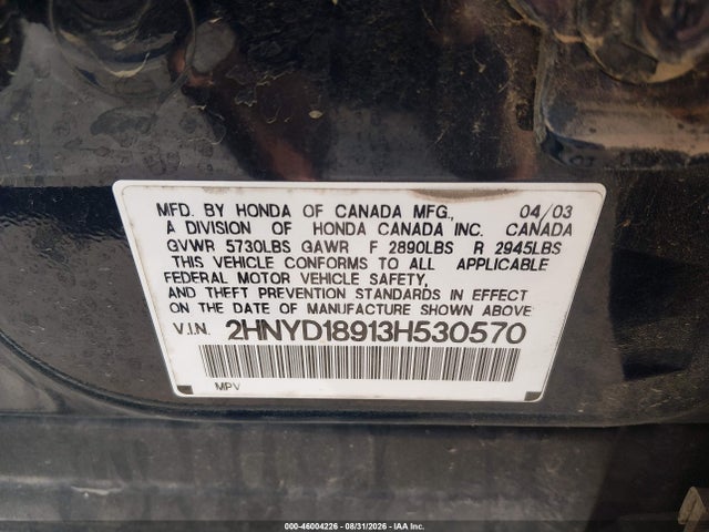 Продаж на аукціоні авто 2003 Acura Mdx, vin: 2HNYD18913H530570, номер лоту: 46004226