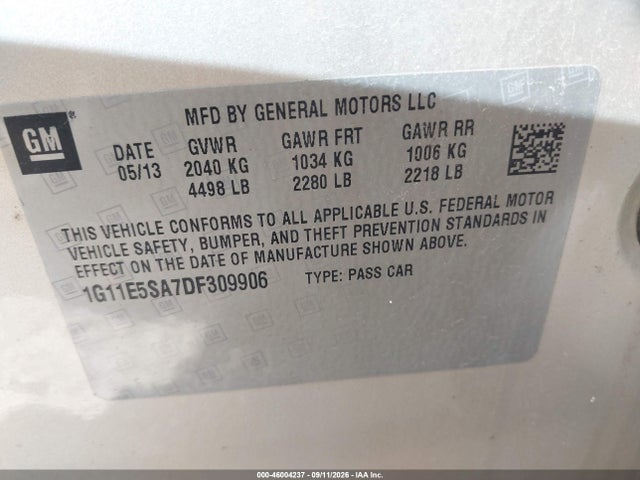 Продаж на аукціоні авто 2013 Chevrolet Malibu 2lt, vin: 1G11E5SA7DF309906, номер лоту: 46004237