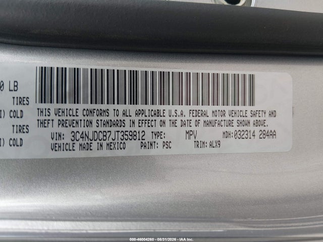 2018 Jeep Compass Limited 4x4 მანქანა იყიდება აუქციონზე, vin: 3C4NJDCB7JT359812, აუქციონის ნომერი: 46004260