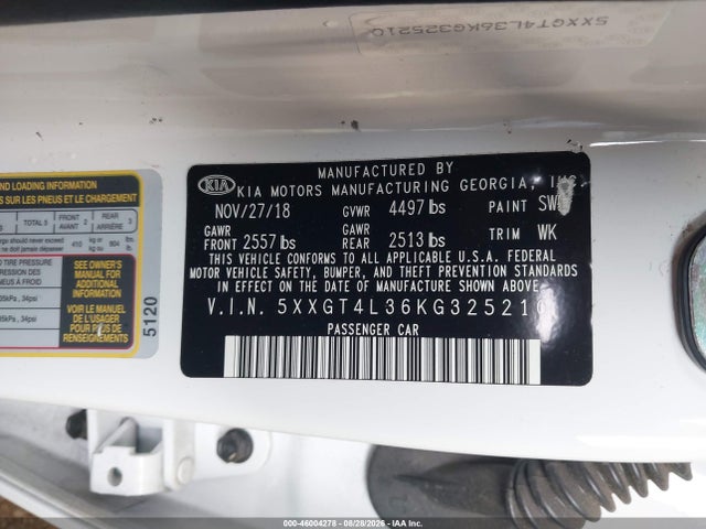 Aukcja sprzedaży 2019 Kia Optima Lx, vin: 5XXGT4L36KG325210, numer aukcji: 46004278