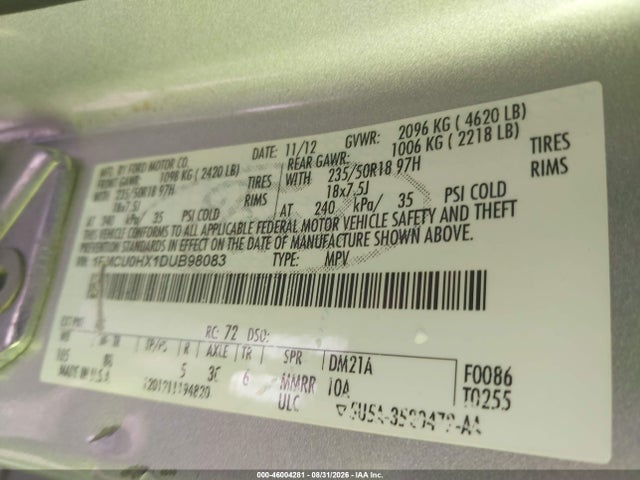 Aukcja sprzedaży 2013 Ford Escape Sel, vin: 1FMCU0HX1DUB98083, numer aukcji: 46004281