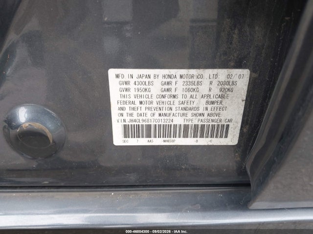 Aukcja sprzedaży 2007 Acura Tsx, vin: JH4CL96817C013224, numer aukcji: 46004300