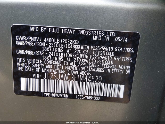 Aukcja sprzedaży 2015 Subaru Forester 2.5i Touring, vin: JF2SJAWC3FH444529, numer aukcji: 46004362