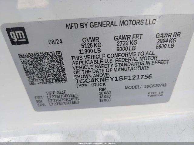 Продаж на аукціоні авто 2025 Chevrolet Silverado 2500hd 4wd  Standard Bed Lt, vin: 1GC4KNEY1SF121756, номер лоту: 46004399