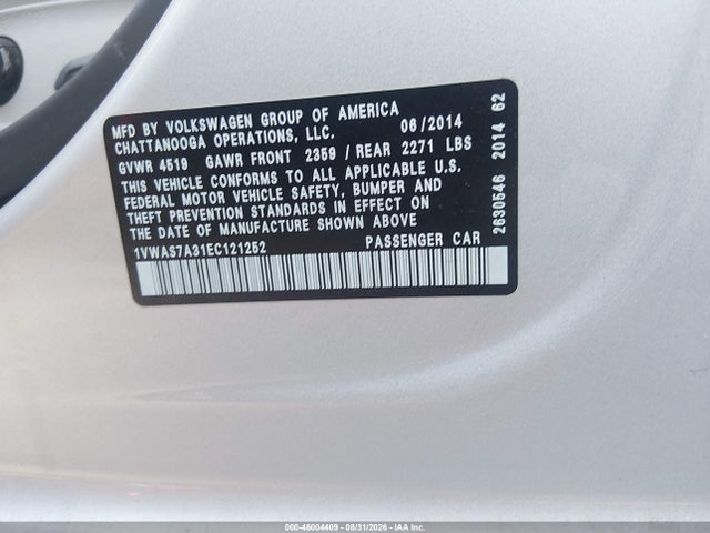 Aukcja sprzedaży 2014 Volkswagen Passat 1.8t Wolfsburg Edition, vin: 1VWAS7A31EC121252, numer aukcji: 46004409