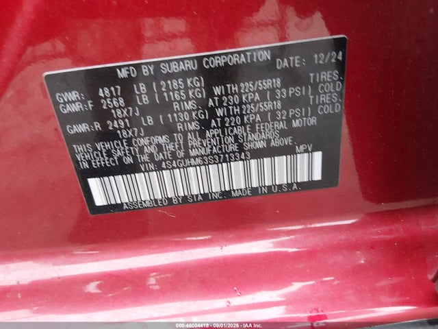 2025 Subaru Crosstrek Limited მანქანა იყიდება აუქციონზე, vin: 4S4GUHM63S3713343, აუქციონის ნომერი: 46004418