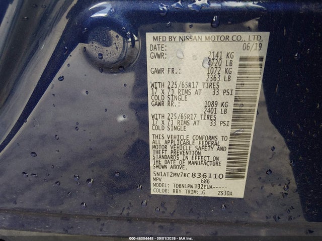 Продаж на аукціоні авто 2019 Nissan Rogue S, vin: 5N1AT2MV7KC836110, номер лоту: 46004448