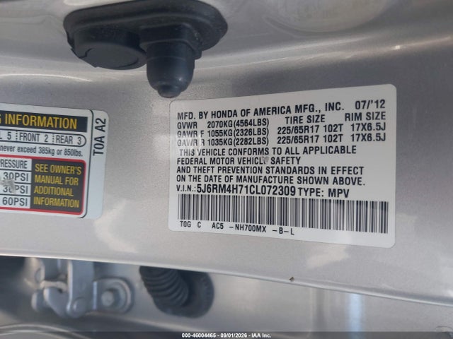 46004465 :رقم المزاد ، 5J6RM4H71CL072309 vin ، 2012 Honda Cr-v Ex-l مزاد بيع